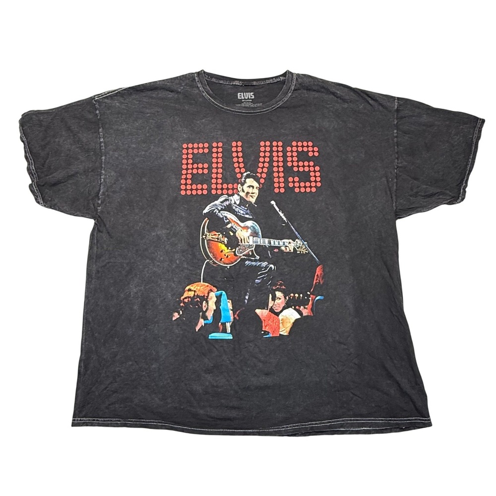 Elvis Presley T Shirt Mens 3X Black Acid Wash Graphic Rock and Roll Retro Tee